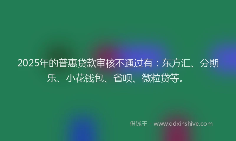 2025年的普惠贷款审核不通过有：东方汇、分期乐、小花钱包、省呗、微粒贷等。