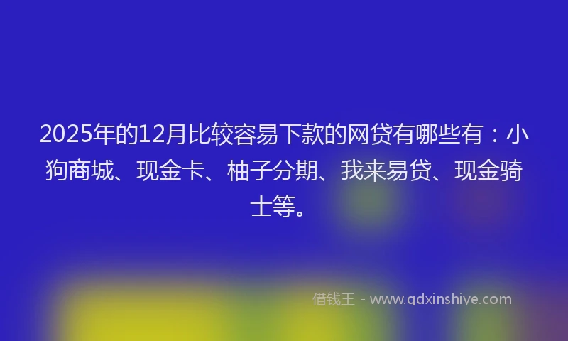 2025年的12月比较容易下款的网贷有哪些有：小狗商城、现金卡、柚子分期、我来易贷、现金骑士等。