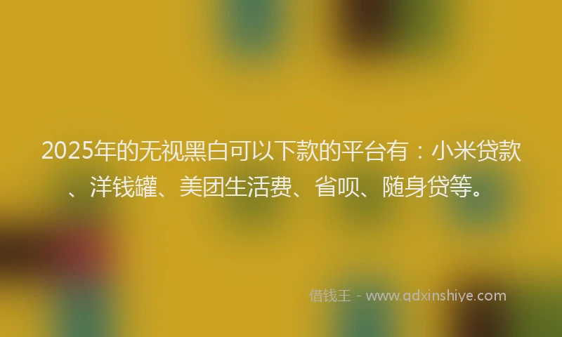 2025年的无视黑白可以下款的平台有：小米贷款、洋钱罐、美团生活费、省呗、随身贷等。