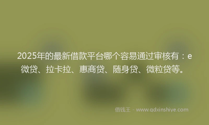 2025年的最新借款平台哪个容易通过审核有：e微贷、拉卡拉、惠商贷、随身贷、微粒贷等。