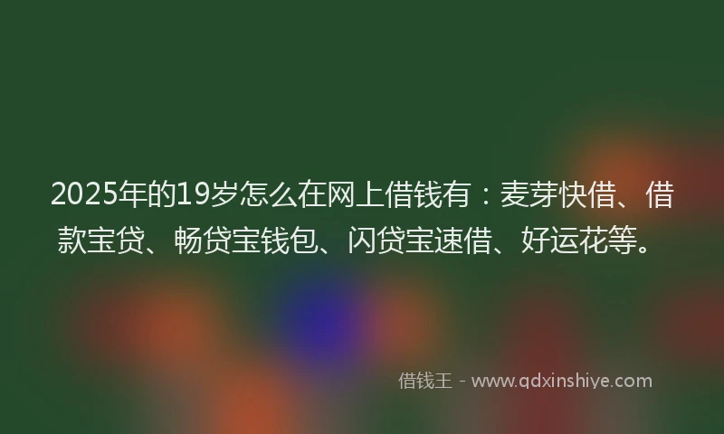 2025年的19岁怎么在网上借钱有：麦芽快借、借款宝贷、畅贷宝钱包、闪贷宝速借、好运花等。