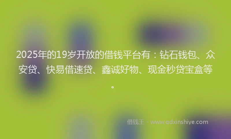 2025年的19岁开放的借钱平台有：钻石钱包、众安贷、快易借速贷、鑫诚好物、现金秒贷宝盒等。