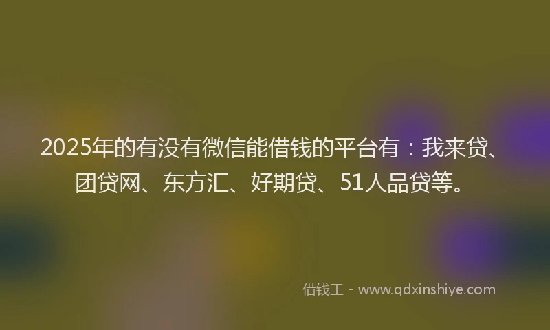 2025年的有没有微信能借钱的平台有：我来贷、团贷网、东方汇、好期贷、51人品贷等。