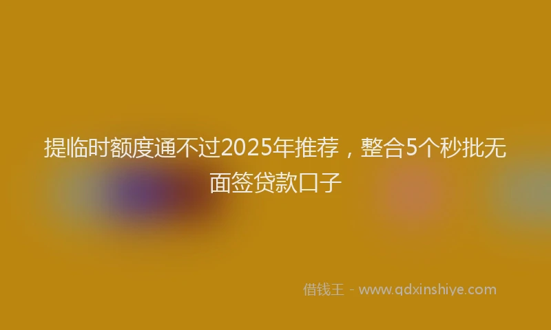 提临时额度通不过2025年推荐，整合5个秒批无面签贷款口子