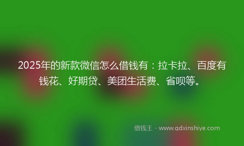 2025年的新款微信怎么借钱有：拉卡拉、百度有钱花、好期贷、美团生活费、省呗等。