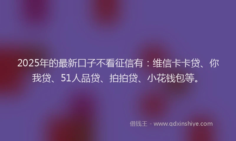 2025年的最新口子不看征信有：维信卡卡贷、你我贷、51人品贷、拍拍贷、小花钱包等。