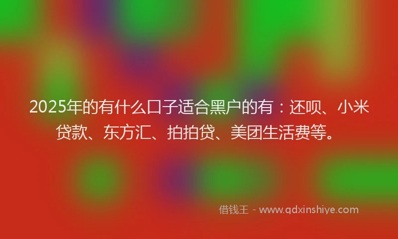 2025年的有什么口子适合黑户的有：还呗、小米贷款、东方汇、拍拍贷、美团生活费等。