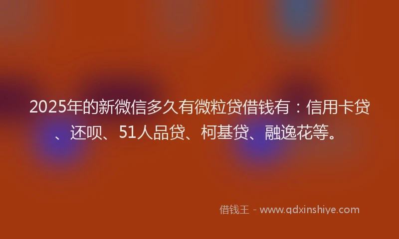 2025年的新微信多久有微粒贷借钱有：信用卡贷、还呗、51人品贷、柯基贷、融逸花等。