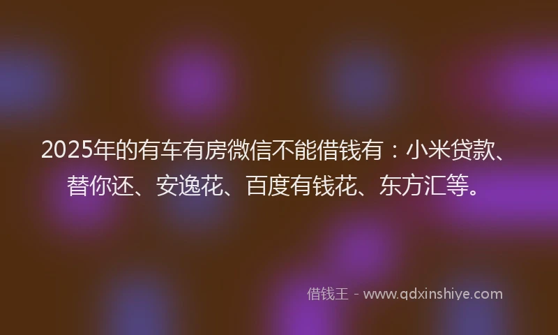 2025年的有车有房微信不能借钱有：小米贷款、替你还、安逸花、百度有钱花、东方汇等。