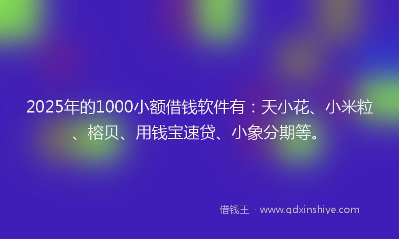 2025年的1000小额借钱软件有：天小花、小米粒、榕贝、用钱宝速贷、小象分期等。