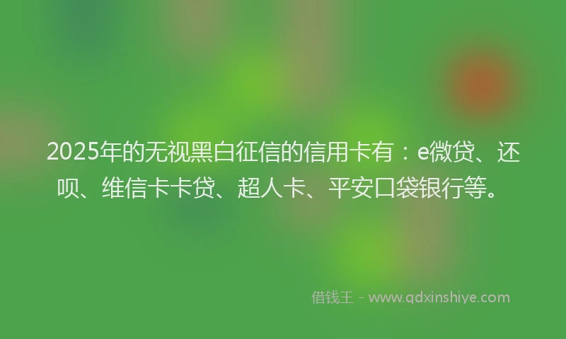 2025年的无视黑白征信的信用卡有：e微贷、还呗、维信卡卡贷、超人卡、平安口袋银行等。