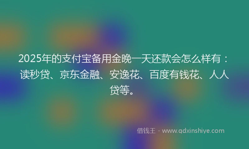 2025年的支付宝备用金晚一天还款会怎么样有：读秒贷、京东金融、安逸花、百度有钱花、人人贷等。