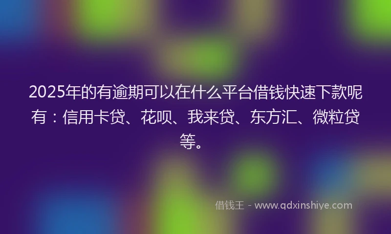 2025年的有逾期可以在什么平台借钱快速下款呢有：信用卡贷、花呗、我来贷、东方汇、微粒贷等。