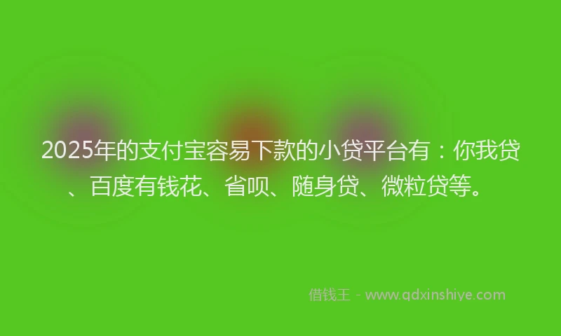 2025年的支付宝容易下款的小贷平台有：你我贷、百度有钱花、省呗、随身贷、微粒贷等。
