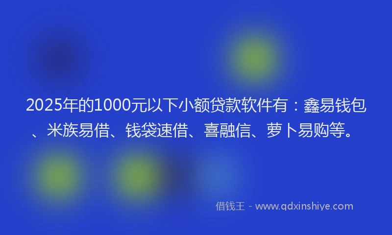2025年的1000元以下小额贷款软件有：鑫易钱包、米族易借、钱袋速借、喜融信、萝卜易购等。