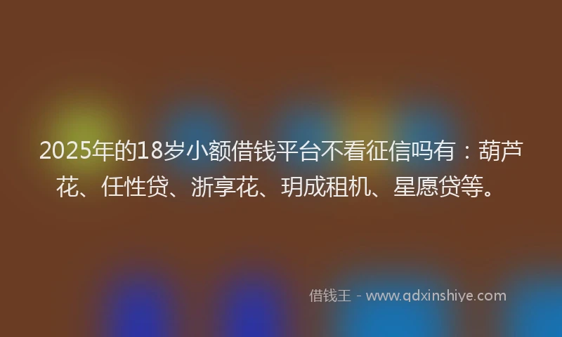 2025年的18岁小额借钱平台不看征信吗有：葫芦花、任性贷、浙享花、玥成租机、星愿贷等。