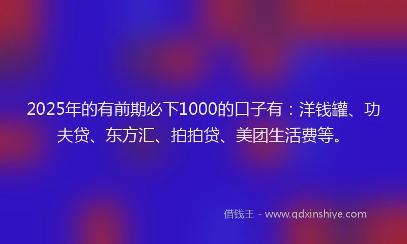 2025年的有前期必下1000的口子有：洋钱罐、功夫贷、东方汇、拍拍贷、美团生活费等。