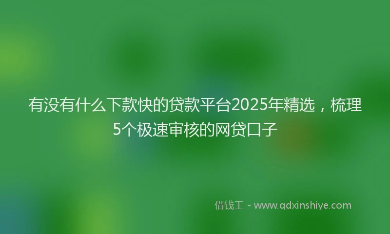 有没有什么下款快的贷款平台2025年精选，梳理5个极速审核的网贷口子