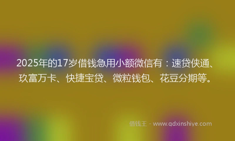 2025年的17岁借钱急用小额微信有：速贷侠通、玖富万卡、快捷宝贷、微粒钱包、花豆分期等。