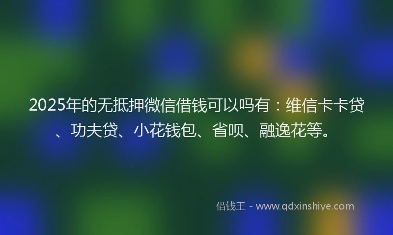 2025年的无抵押微信借钱可以吗有：维信卡卡贷、功夫贷、小花钱包、省呗、融逸花等。