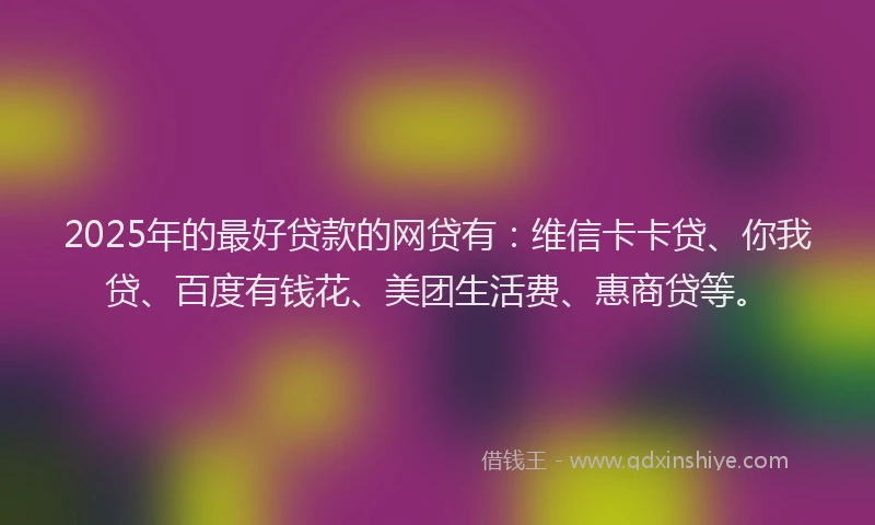2025年的最好贷款的网贷有：维信卡卡贷、你我贷、百度有钱花、美团生活费、惠商贷等。