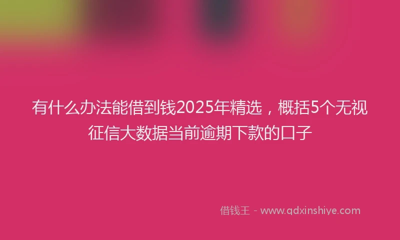 有什么办法能借到钱2025年精选，概括5个无视征信大数据当前逾期下款的口子