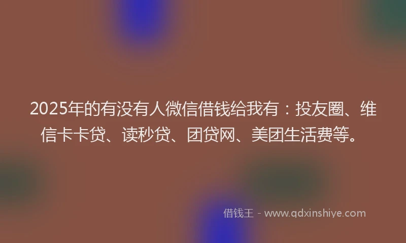 2025年的有没有人微信借钱给我有：投友圈、维信卡卡贷、读秒贷、团贷网、美团生活费等。