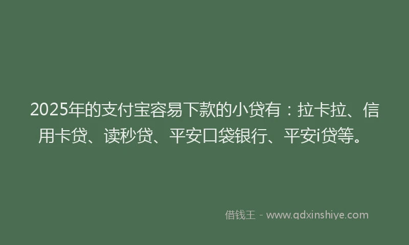 2025年的支付宝容易下款的小贷有：拉卡拉、信用卡贷、读秒贷、平安口袋银行、平安i贷等。