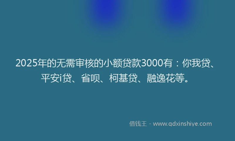 2025年的无需审核的小额贷款3000有：你我贷、平安i贷、省呗、柯基贷、融逸花等。