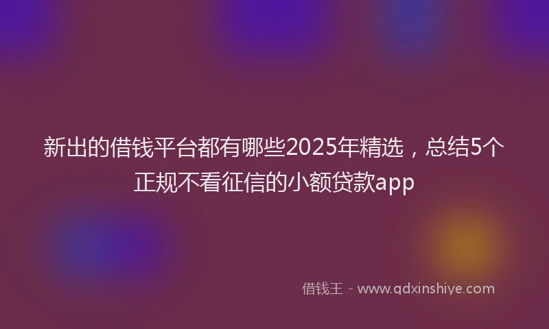新出的借钱平台都有哪些2025年精选，总结5个正规不看征信的小额贷款app