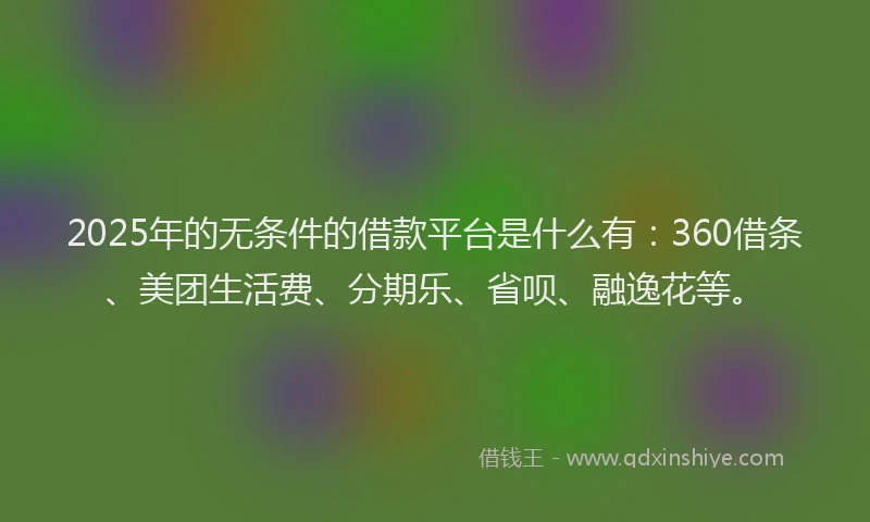 2025年的无条件的借款平台是什么有：360借条、美团生活费、分期乐、省呗、融逸花等。