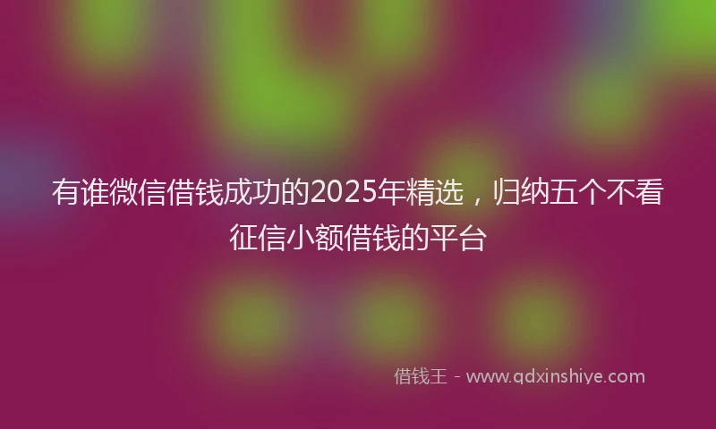 有谁微信借钱成功的2025年精选，归纳五个不看征信小额借钱的平台
