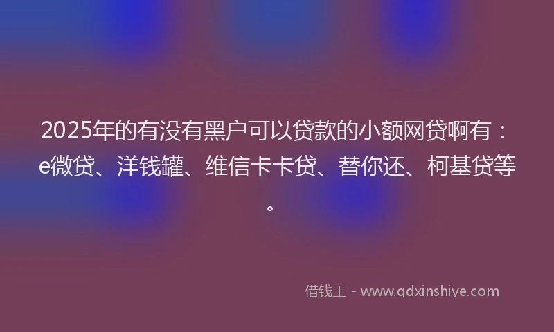 2025年的有没有黑户可以贷款的小额网贷啊有：e微贷、洋钱罐、维信卡卡贷、替你还、柯基贷等。