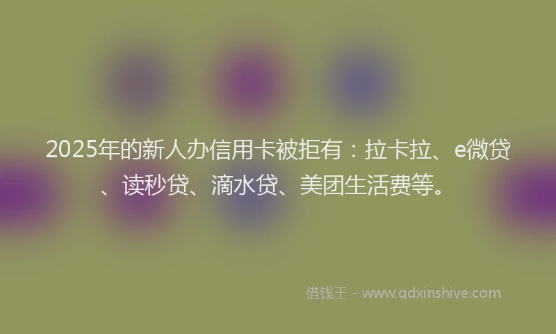 2025年的新人办信用卡被拒有：拉卡拉、e微贷、读秒贷、滴水贷、美团生活费等。