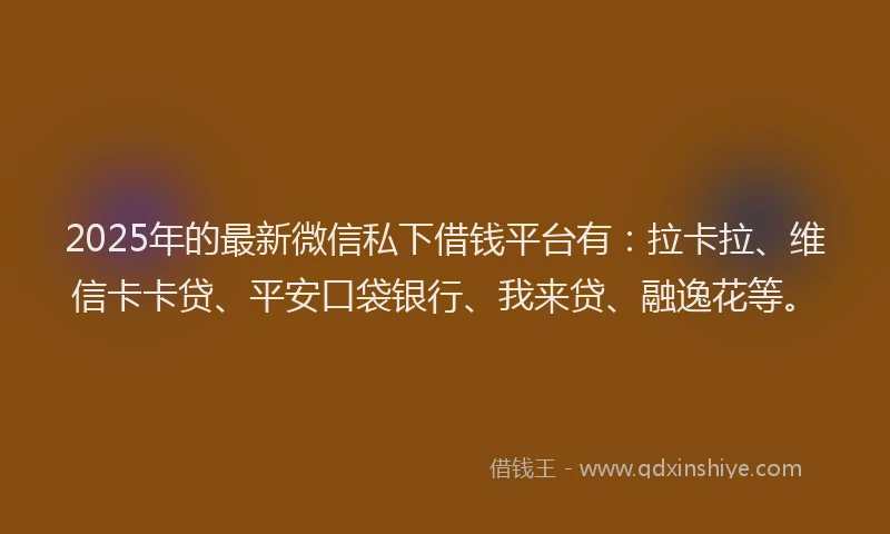 2025年的最新微信私下借钱平台有：拉卡拉、维信卡卡贷、平安口袋银行、我来贷、融逸花等。