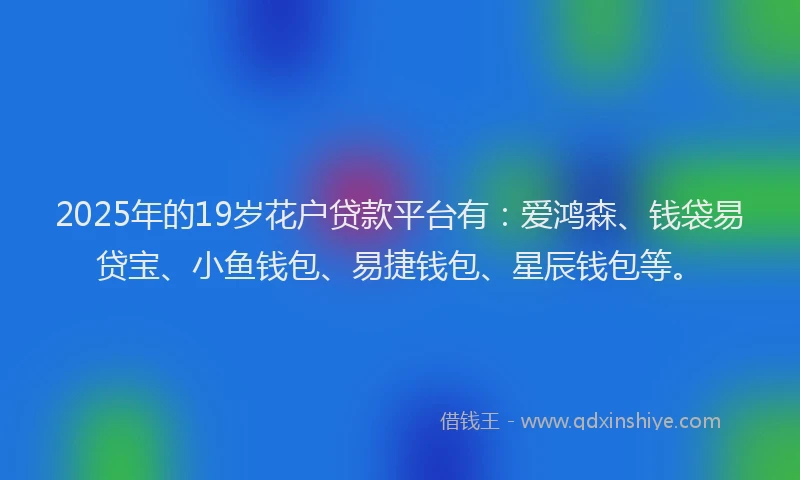 2025年的19岁花户贷款平台有：爱鸿森、钱袋易贷宝、小鱼钱包、易捷钱包、星辰钱包等。