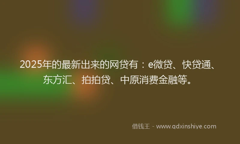 2025年的最新出来的网贷有：e微贷、快贷通、东方汇、拍拍贷、中原消费金融等。
