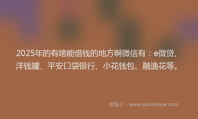 2025年的有啥能借钱的地方啊微信有：e微贷、洋钱罐、平安口袋银行、小花钱包、融逸花等。