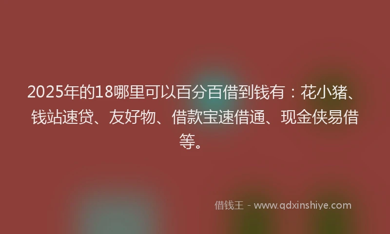 2025年的18哪里可以百分百借到钱有：花小猪、钱站速贷、友好物、借款宝速借通、现金侠易借等。