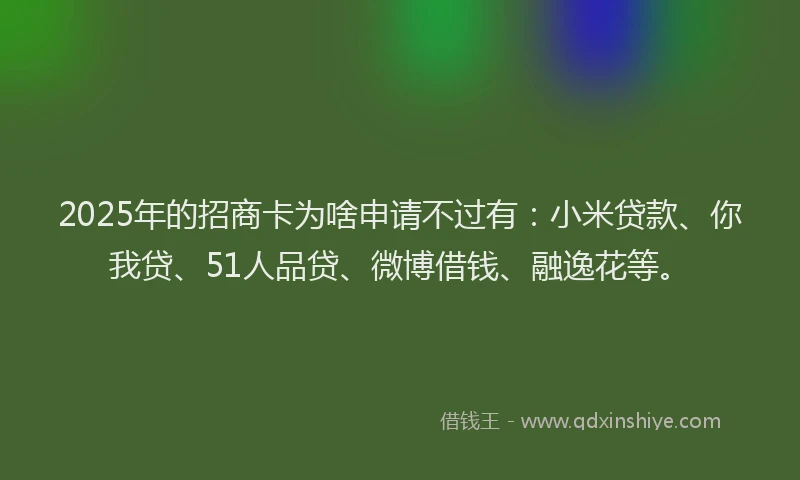 2025年的招商卡为啥申请不过有：小米贷款、你我贷、51人品贷、微博借钱、融逸花等。