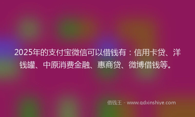 2025年的支付宝微信可以借钱有：信用卡贷、洋钱罐、中原消费金融、惠商贷、微博借钱等。
