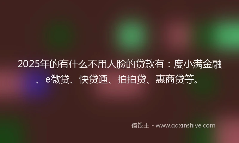 2025年的有什么不用人脸的贷款有：度小满金融、e微贷、快贷通、拍拍贷、惠商贷等。
