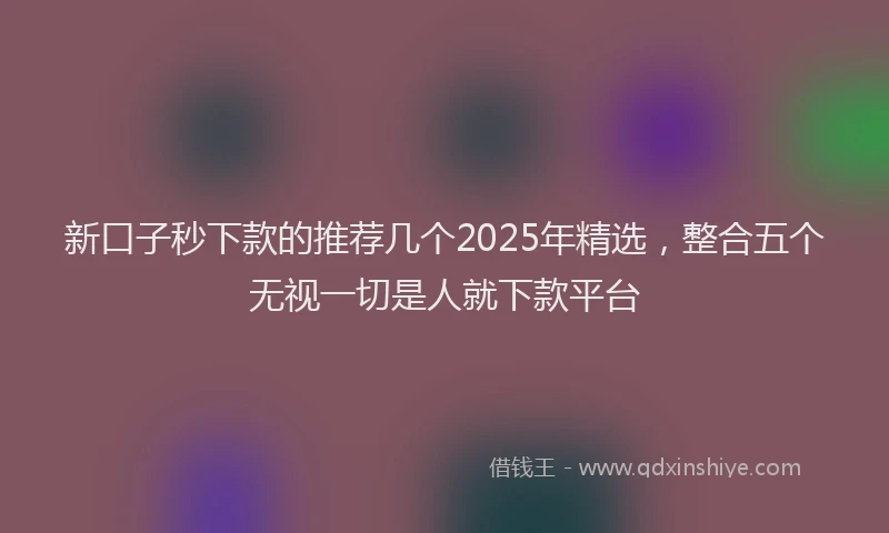 新口子秒下款的推荐几个2025年精选，整合五个无视一切是人就下款平台