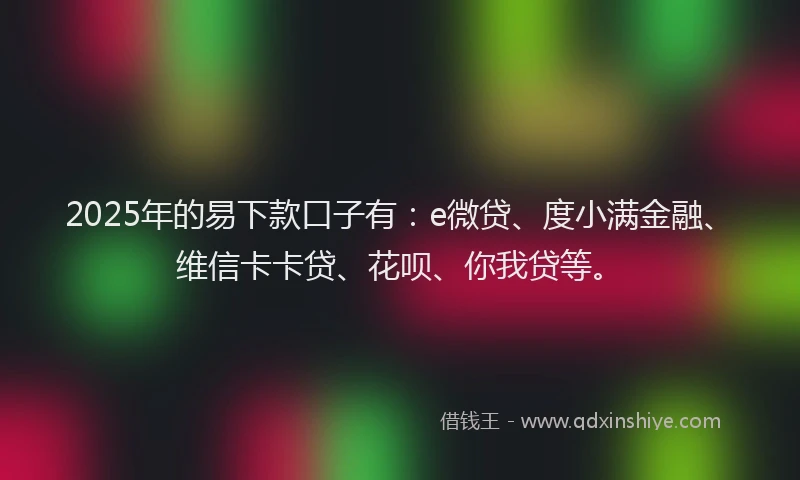 2025年的易下款口子有：e微贷、度小满金融、维信卡卡贷、花呗、你我贷等。
