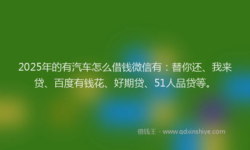 2025年的有汽车怎么借钱微信有：替你还、我来贷、百度有钱花、好期贷、51人品贷等。