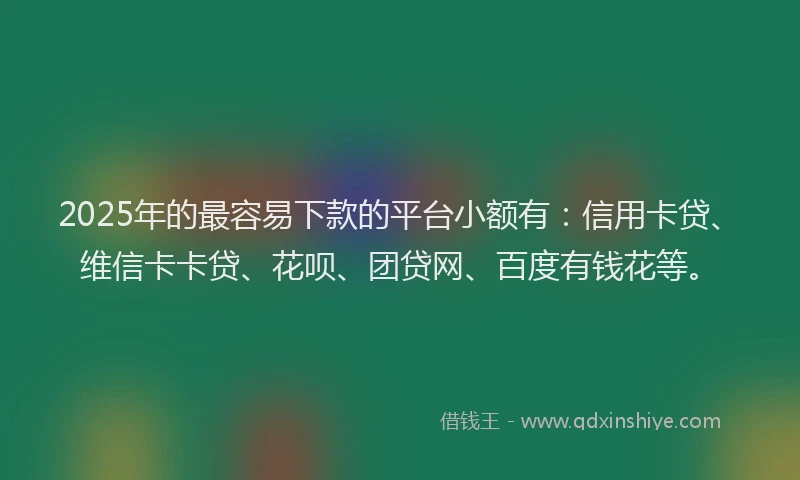 2025年的最容易下款的平台小额有：信用卡贷、维信卡卡贷、花呗、团贷网、百度有钱花等。