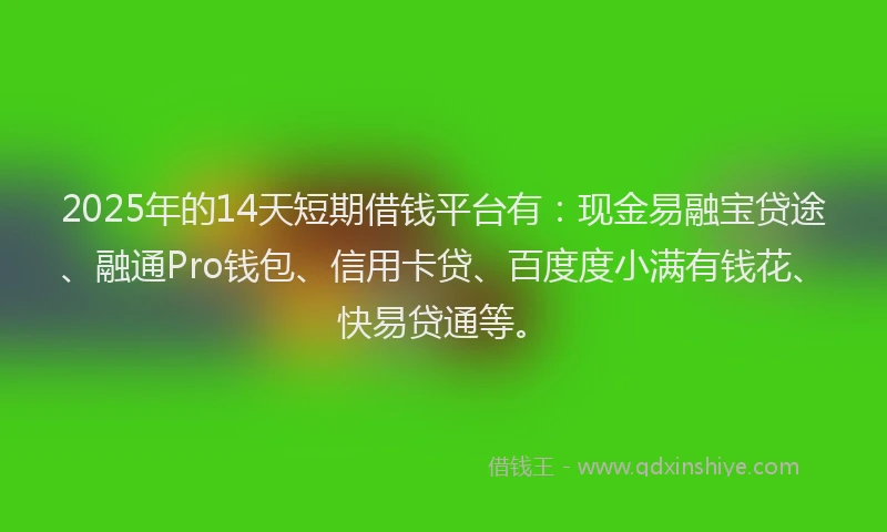 2025年的14天短期借钱平台有：现金易融宝贷途、融通Pro钱包、信用卡贷、百度度小满有钱花、快易贷通等。