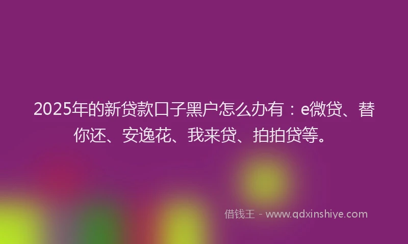 2025年的新贷款口子黑户怎么办有：e微贷、替你还、安逸花、我来贷、拍拍贷等。