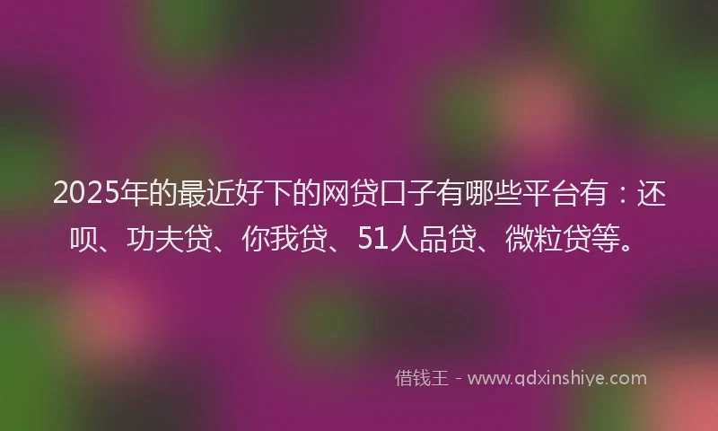 2025年的最近好下的网贷口子有哪些平台有：还呗、功夫贷、你我贷、51人品贷、微粒贷等。