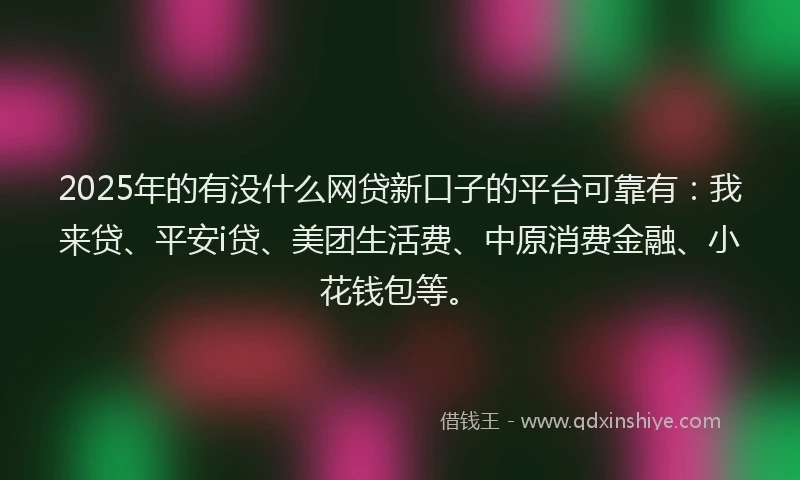 2025年的有没什么网贷新口子的平台可靠有：我来贷、平安i贷、美团生活费、中原消费金融、小花钱包等。